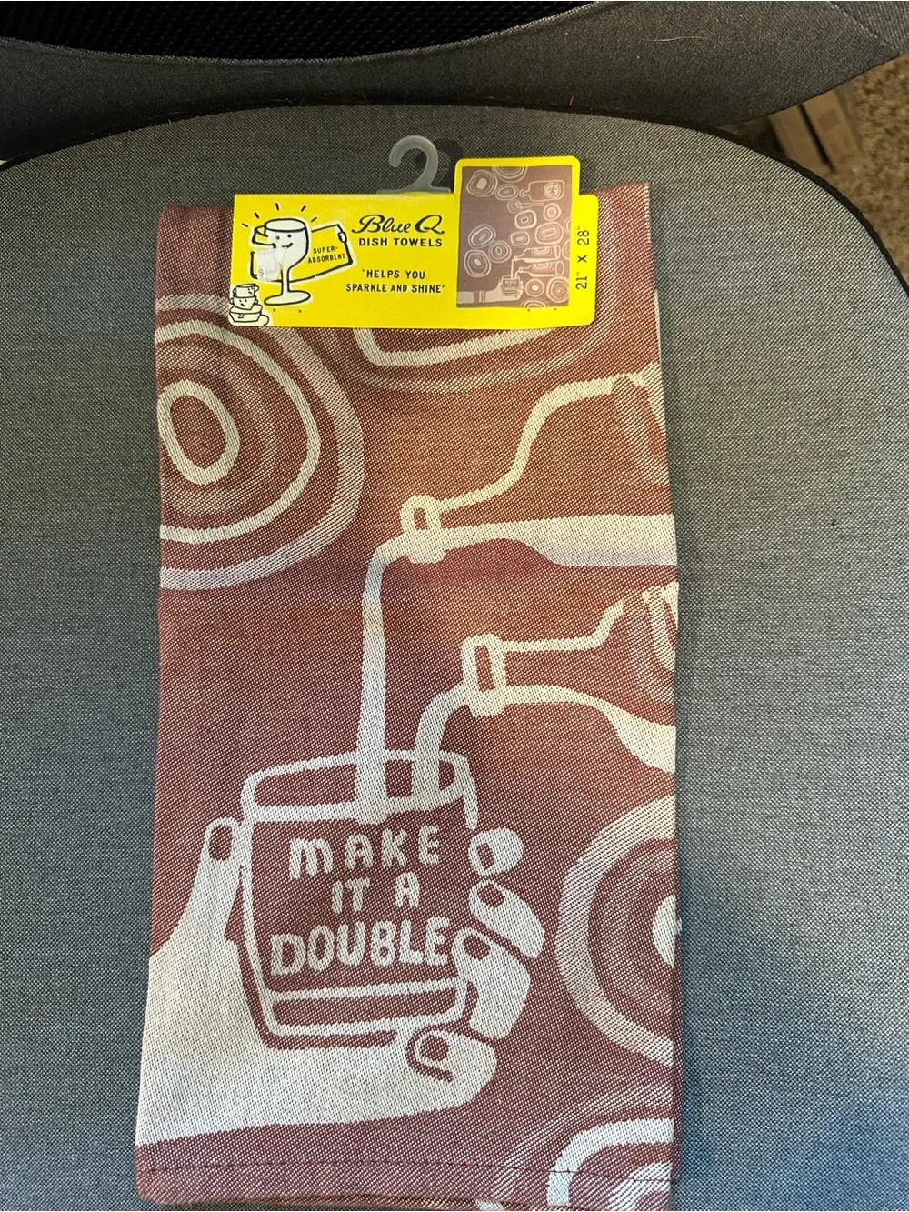 NEW Blue Q Brown and Cream 'Make It A Double' Dish Towel.Super absorbent cotton